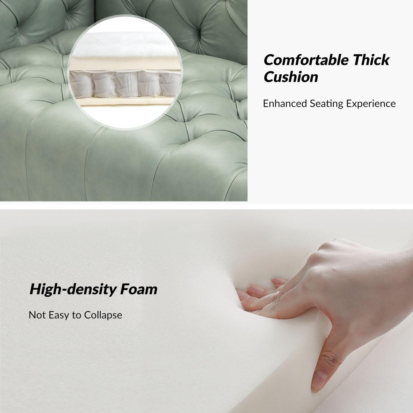 Divano Nestor Transitional in vera pelle con gambe in metallo e schienale capitonné