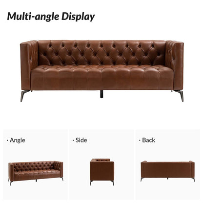 Divano Nestor Transitional in vera pelle con gambe in metallo e schienale capitonné