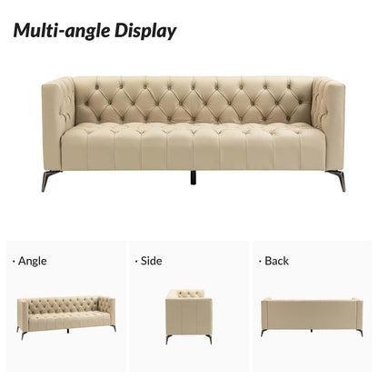 Divano Nestor Transitional in vera pelle con gambe in metallo e schienale capitonné