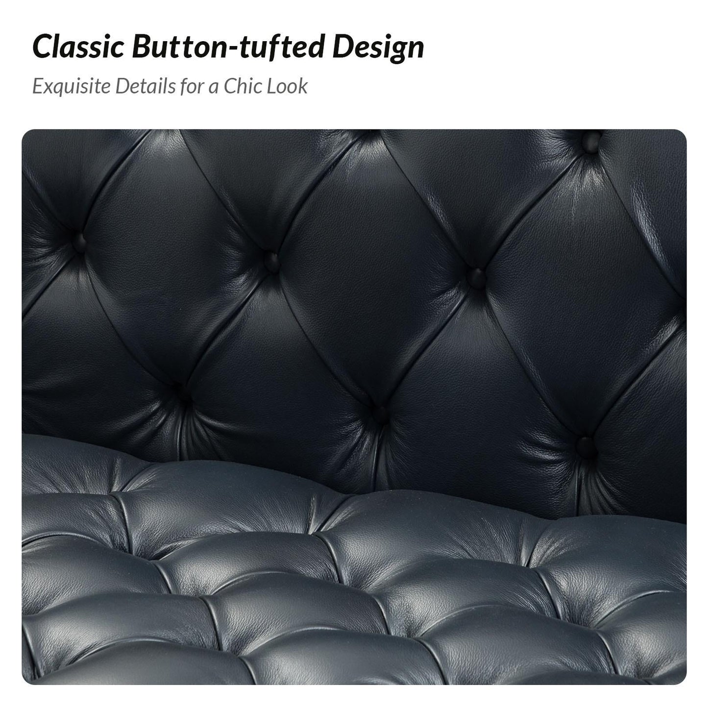 Divano Nestor Transitional in vera pelle con gambe in metallo e schienale capitonné