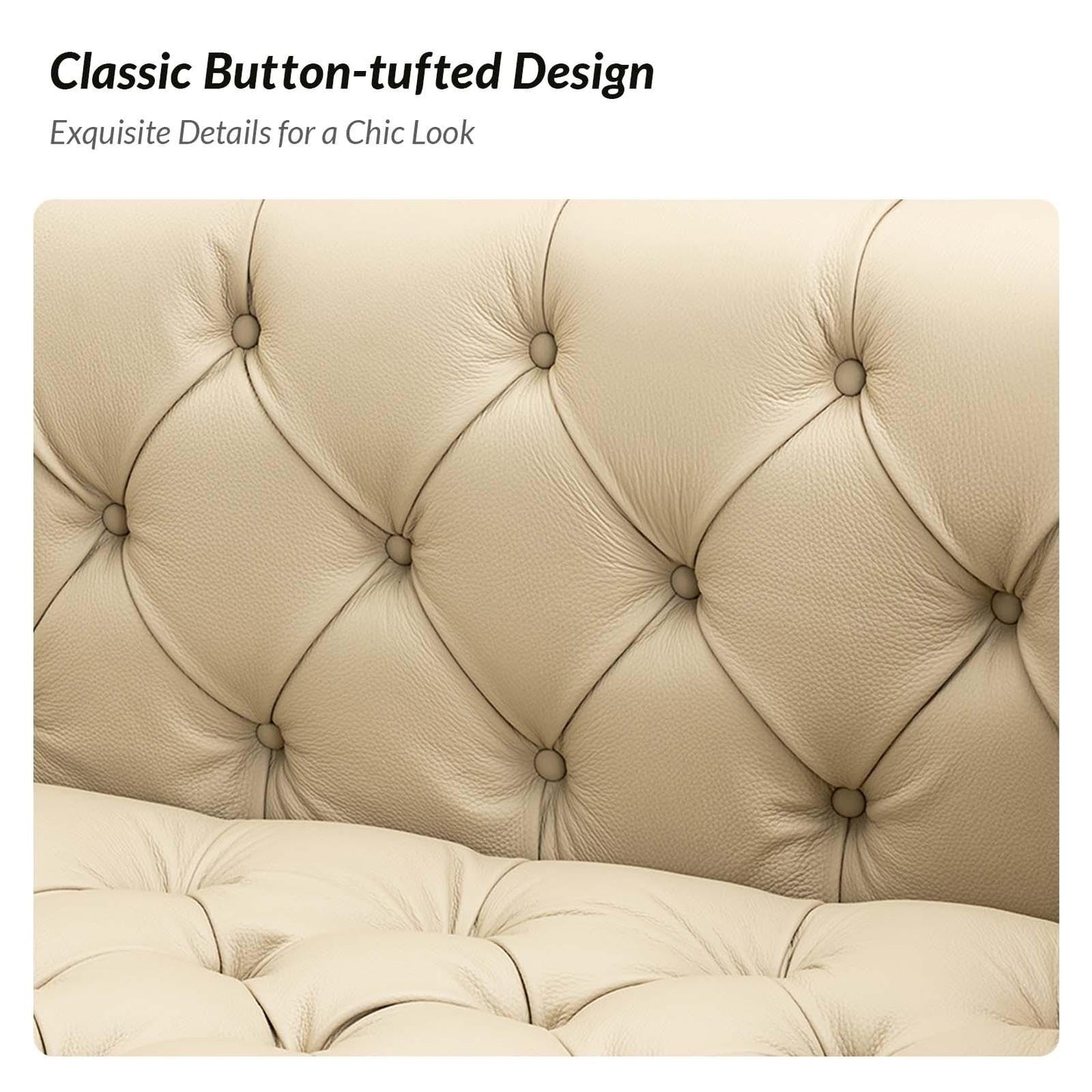 Divano Nestor Transitional in vera pelle con gambe in metallo e schienale capitonné