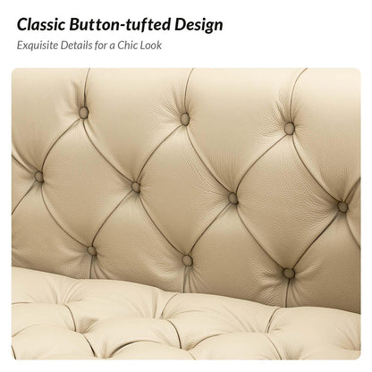 Divano Nestor Transitional in vera pelle con gambe in metallo e schienale capitonné