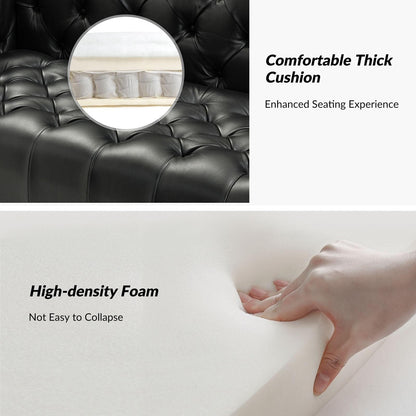 Divano Nestor Transitional in vera pelle con gambe in metallo e schienale capitonné