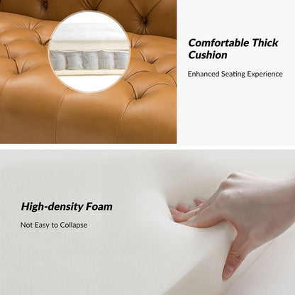 Divano Nestor Transitional in vera pelle con gambe in metallo e schienale capitonné