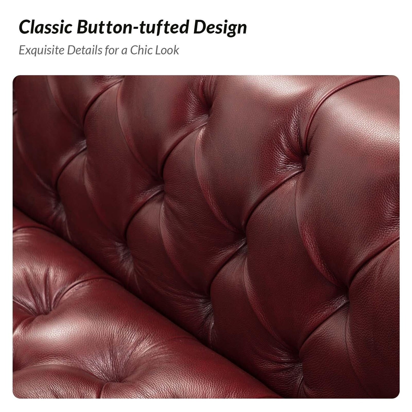 Divano Nestor Transitional in vera pelle con gambe in metallo e schienale capitonné