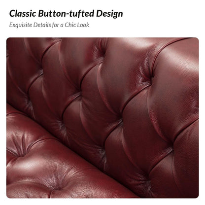 Divano Nestor Transitional in vera pelle con gambe in metallo e schienale capitonné