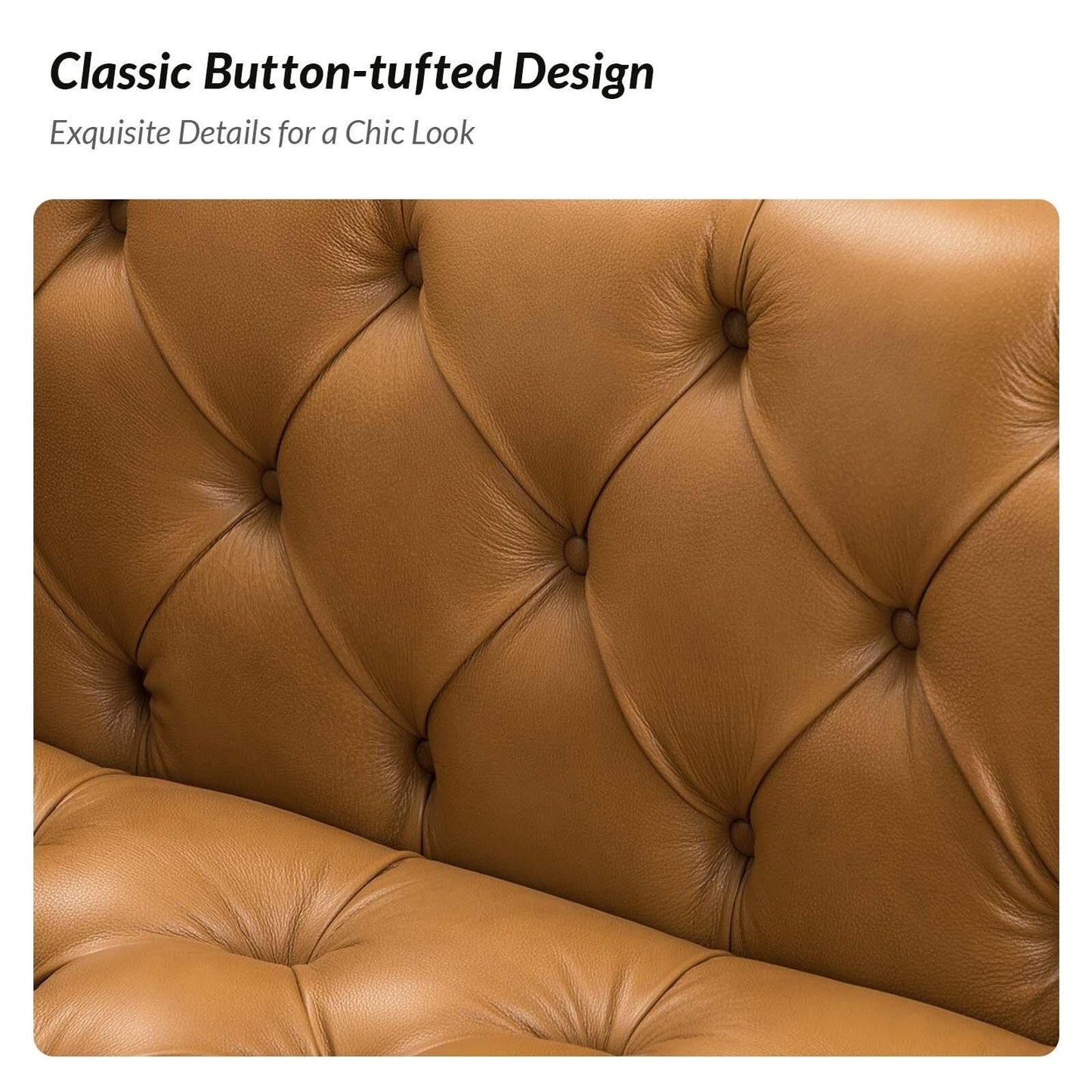 Divano Nestor Transitional in vera pelle con gambe in metallo e schienale capitonné