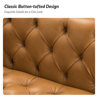 Divano Nestor Transitional in vera pelle con gambe in metallo e schienale capitonné