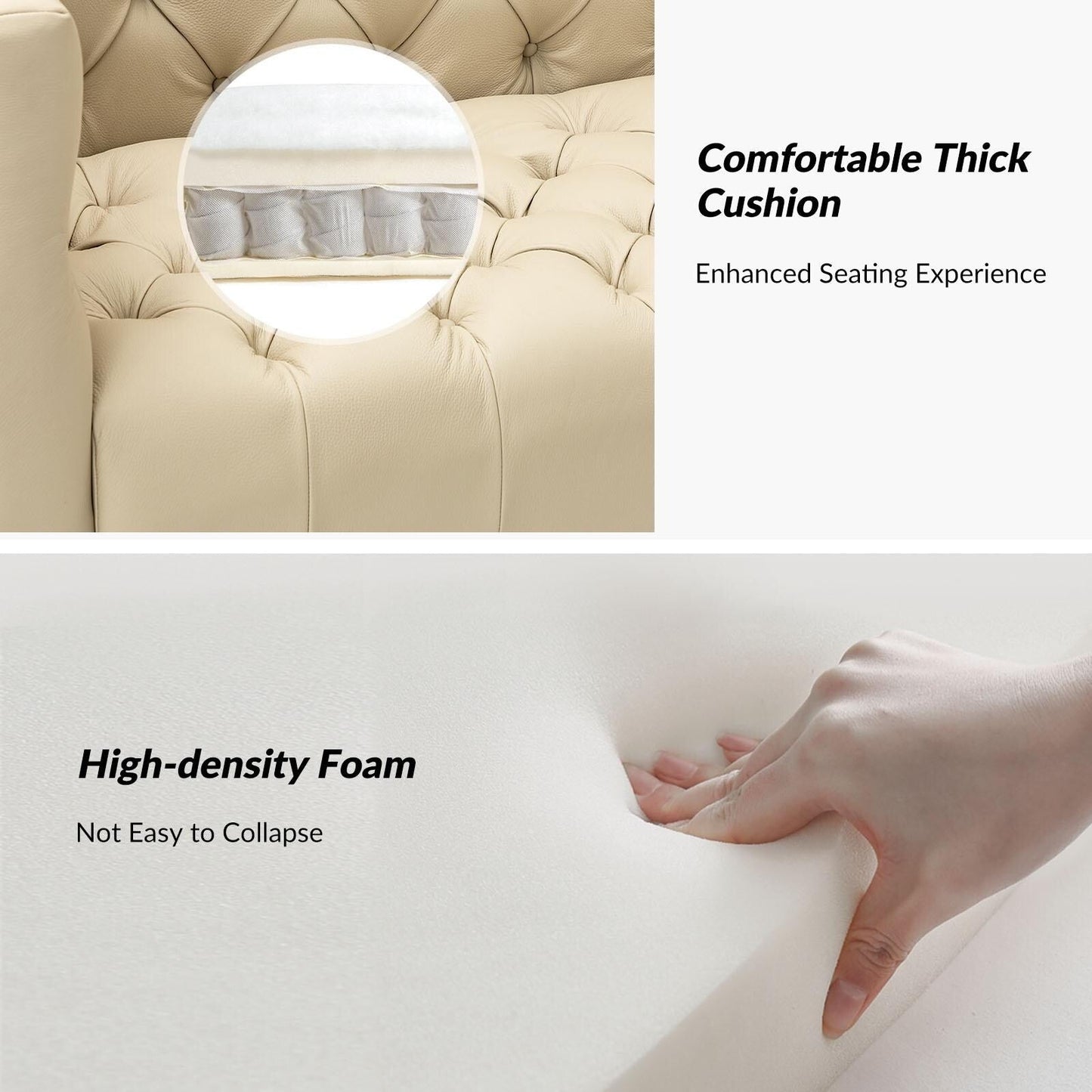 Divano Nestor Transitional in vera pelle con gambe in metallo e schienale capitonné