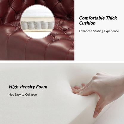 Divano Nestor Transitional in vera pelle con gambe in metallo e schienale capitonné