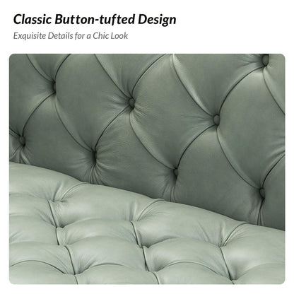 Divano Nestor Transitional in vera pelle con gambe in metallo e schienale capitonné