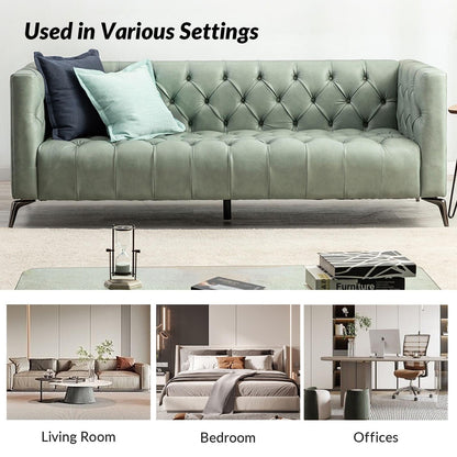 Divano Nestor Transitional in vera pelle con gambe in metallo e schienale capitonné