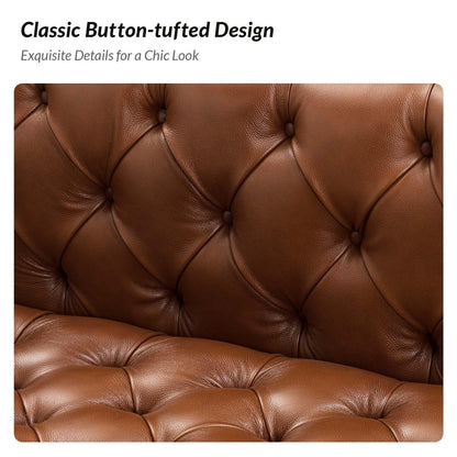 Divano Nestor Transitional in vera pelle con gambe in metallo e schienale capitonné