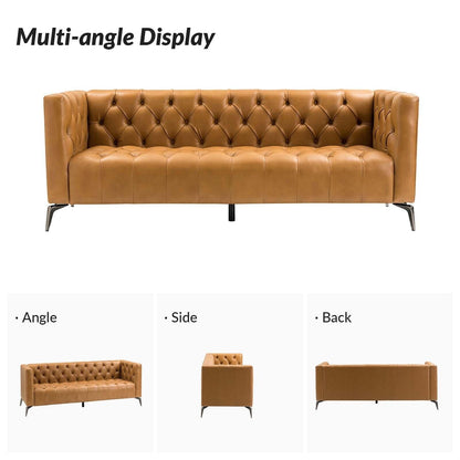 Divano Nestor Transitional in vera pelle con gambe in metallo e schienale capitonné