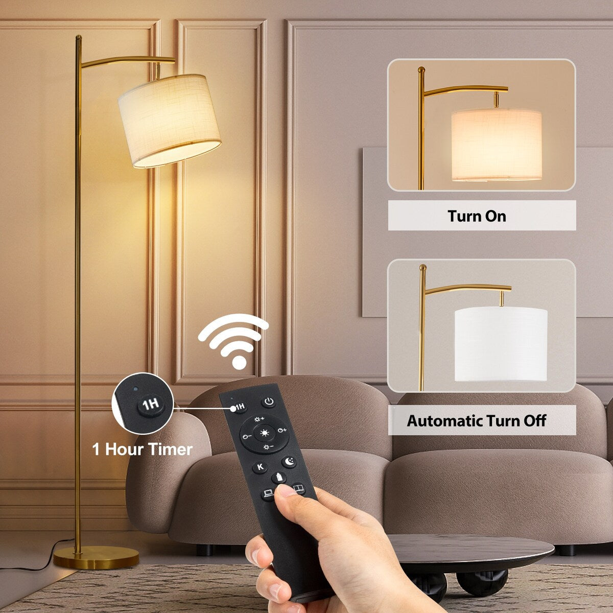 Lampada da terra ad arco a LED dimmerabile Netin 66 con telecomando - N/D