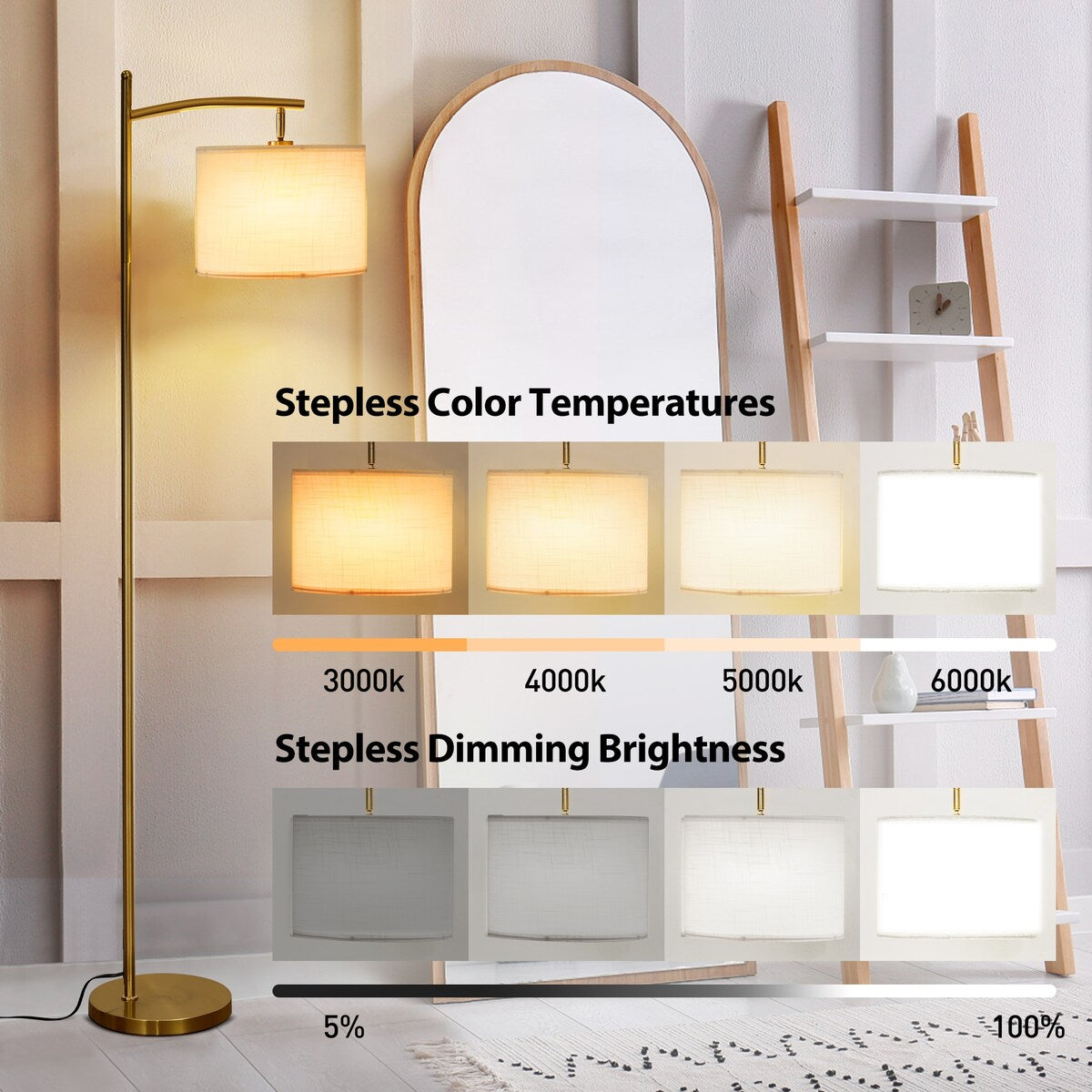 Lampada da terra ad arco a LED dimmerabile Netin 66 con telecomando - N/D