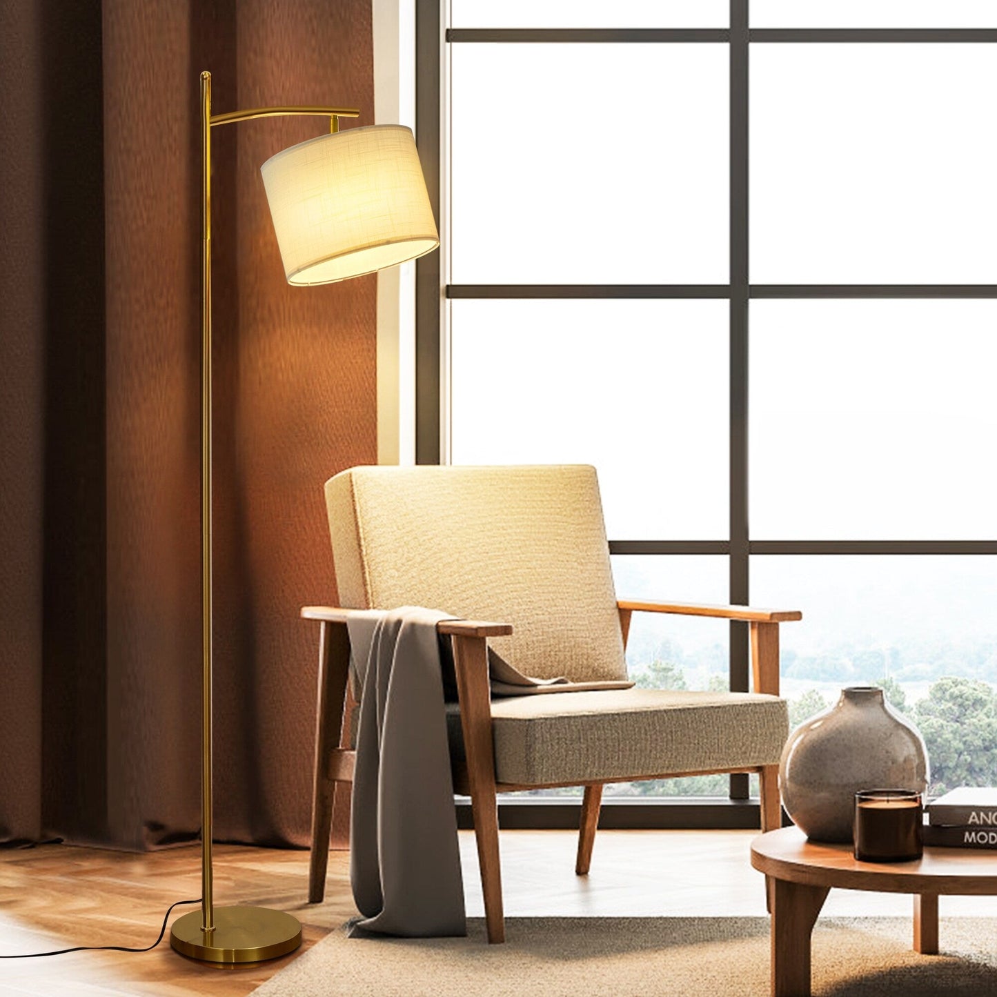 Lampada da terra ad arco Netin 66 con telecomando e paralume girevole