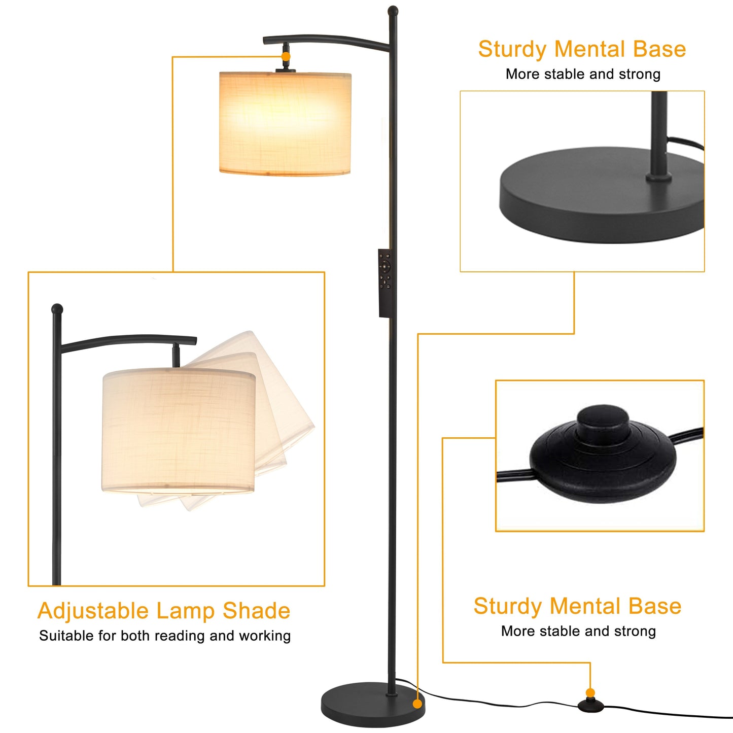 Lampada da terra ad arco Netin 66 con telecomando e paralume girevole