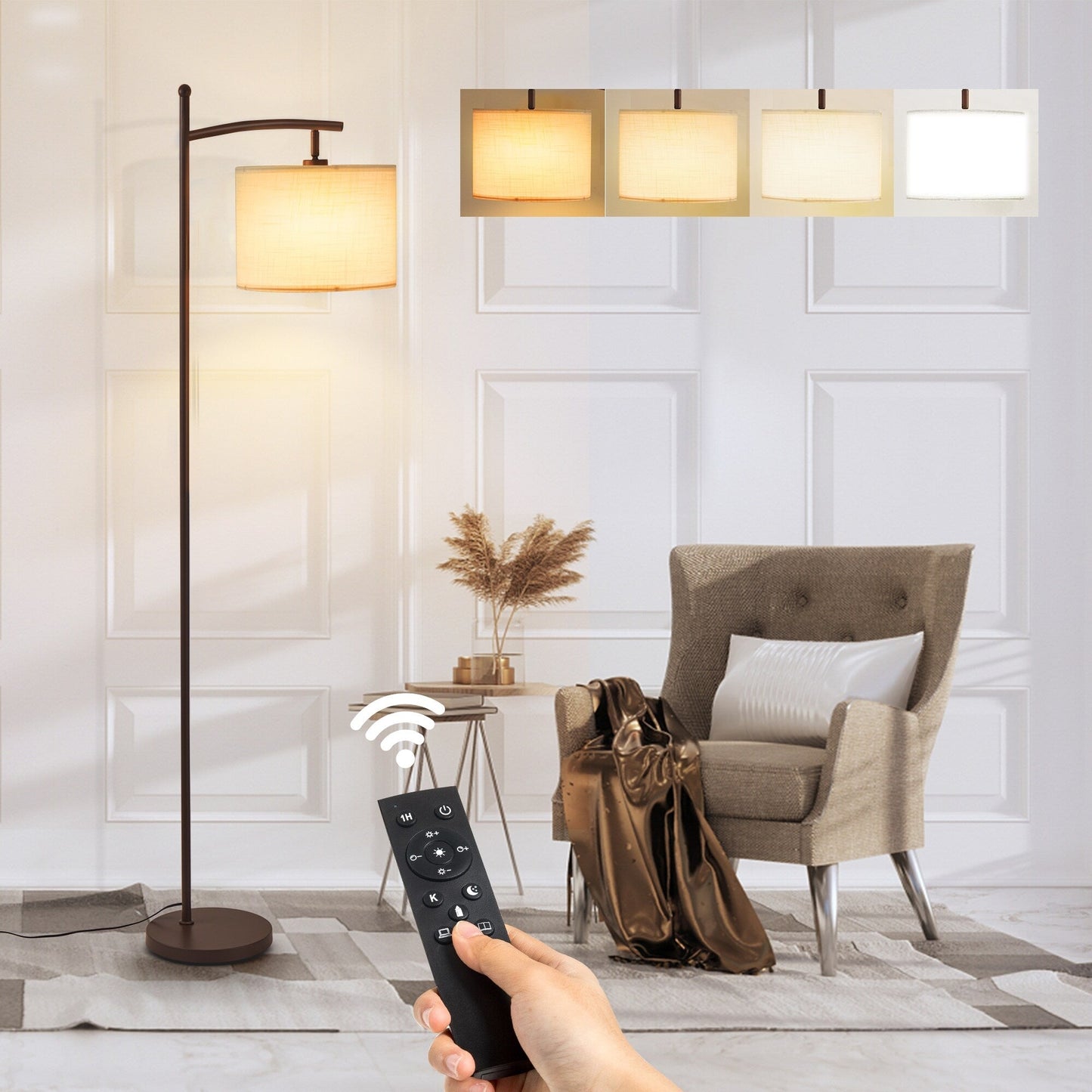 Lampada da terra ad arco Netin 66 con telecomando e paralume girevole