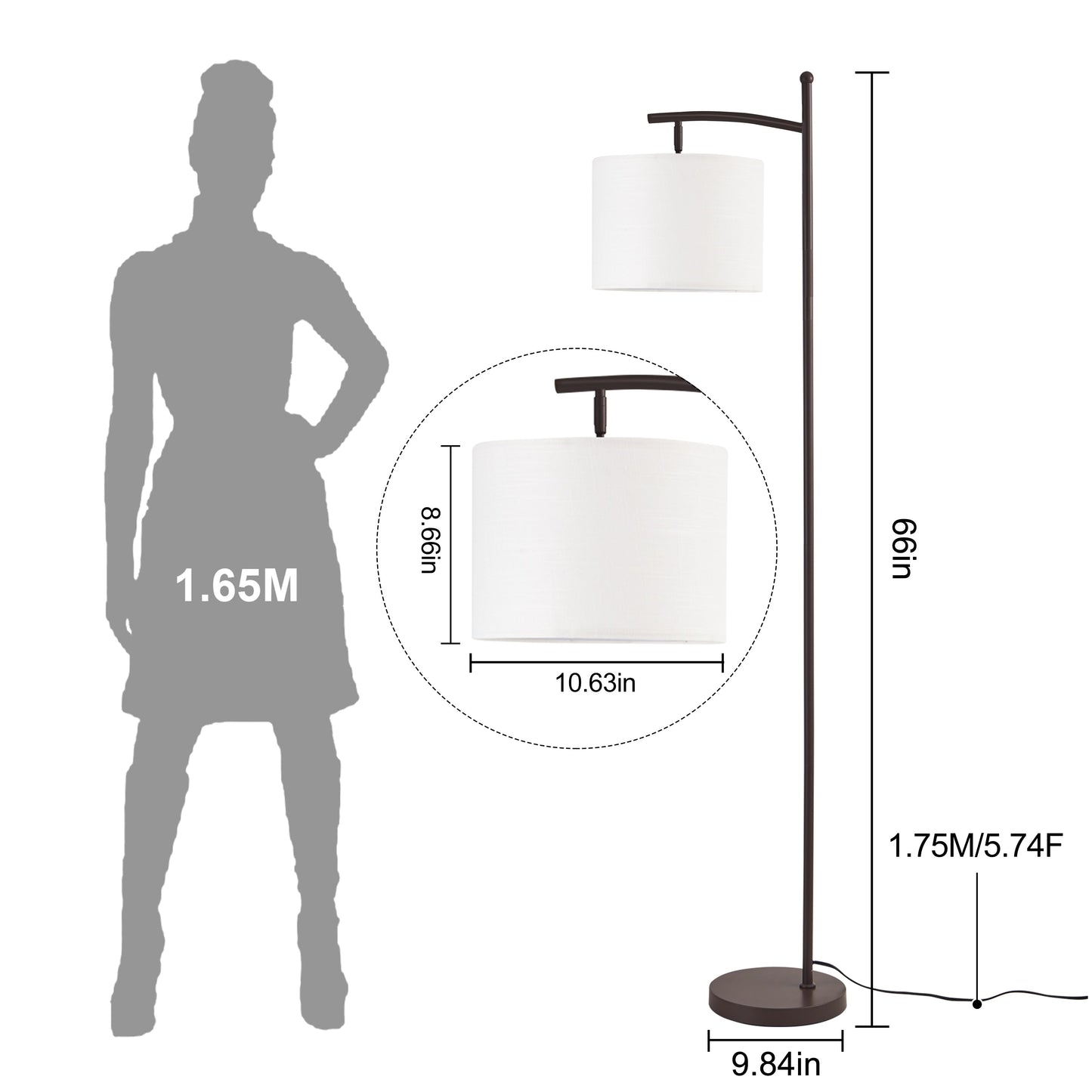 Lampada da terra ad arco Netin 66 con telecomando e paralume girevole