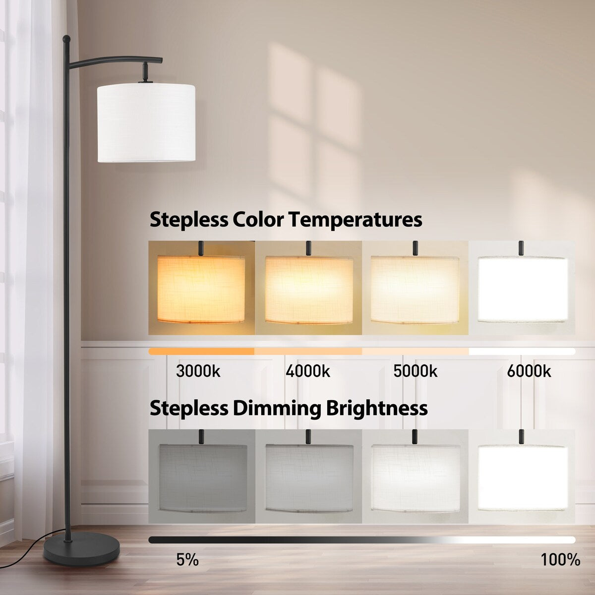Lampada da terra ad arco a LED dimmerabile Netin 66 con telecomando - N/D