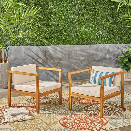 Sedie da esterno in legno di acacia con cuscini Newbury (set da 2) di Christopher Knight Home