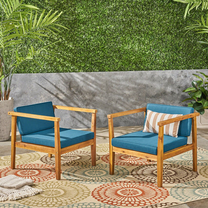 Sedie da esterno in legno di acacia con cuscini Newbury (set da 2) di Christopher Knight Home