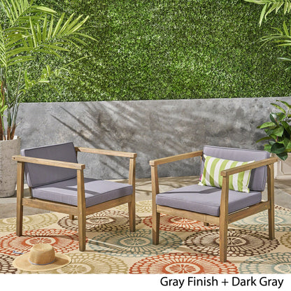 Sedie da esterno in legno di acacia con cuscini Newbury (set da 2) di Christopher Knight Home