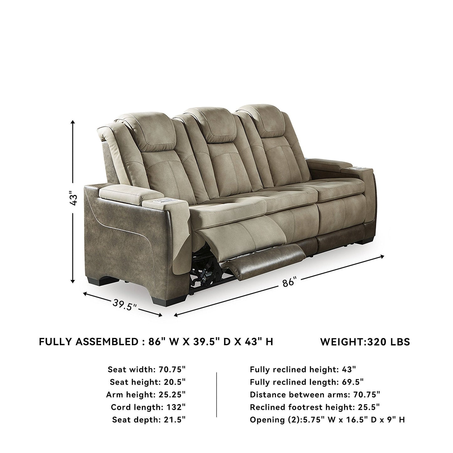 Divano reclinabile elettrico DuraPella di nuova generazione con poggiatesta regolabile