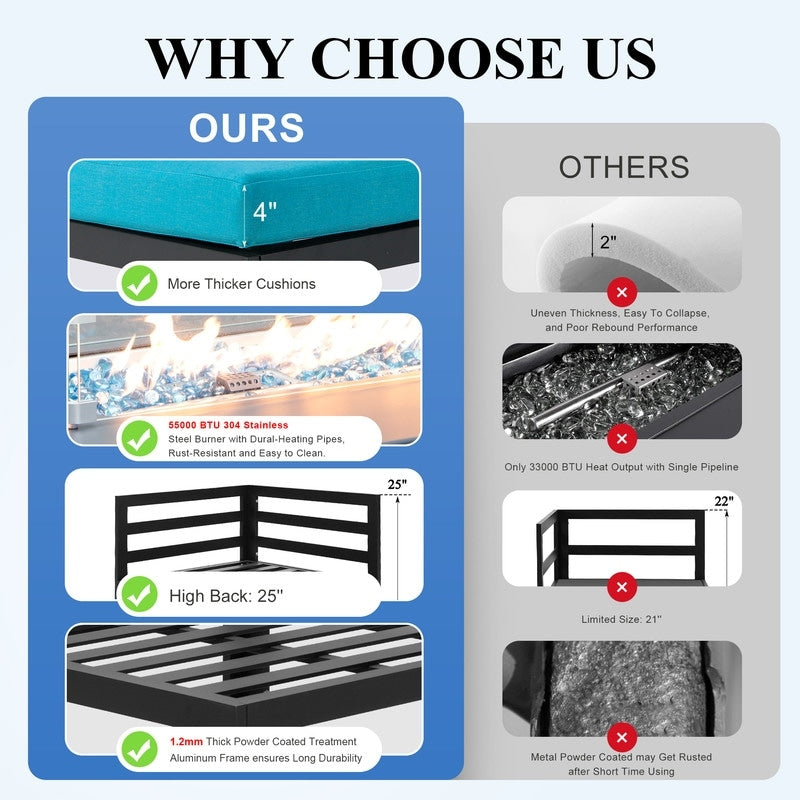 FINCATI Set di mobili da giardino da 7 pezzi, set di divani componibili da esterno con tavolo con braciere - 7 pezzi