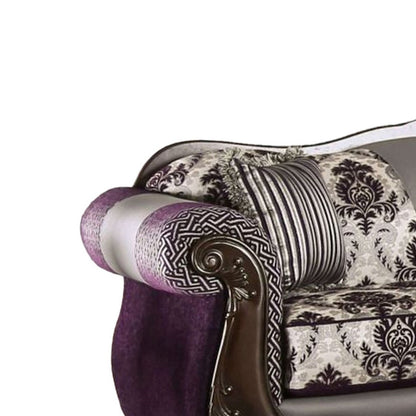 Divano Nicola, viola, ciniglia grigia, similpelle, 2 cuscini, 93 pollici