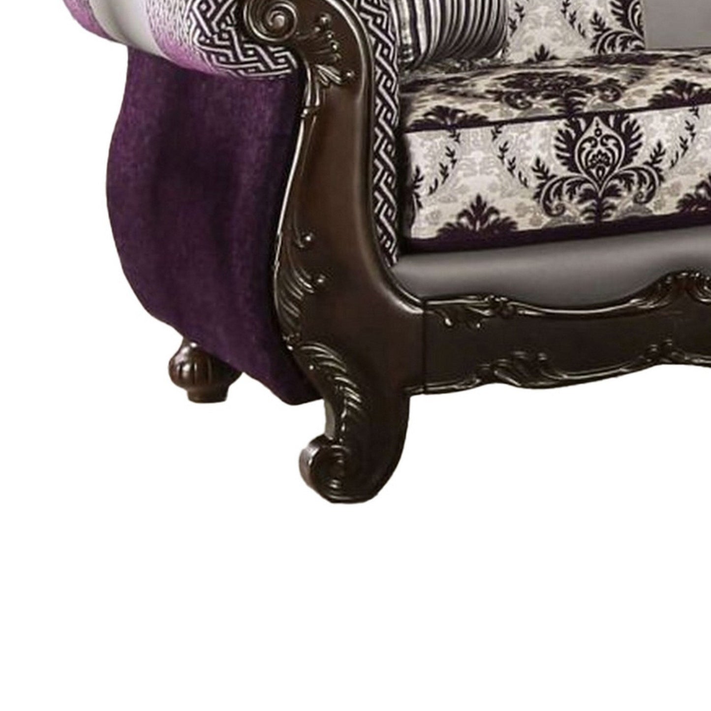 Divano Nicola, viola, ciniglia grigia, similpelle, 2 cuscini, 93 pollici