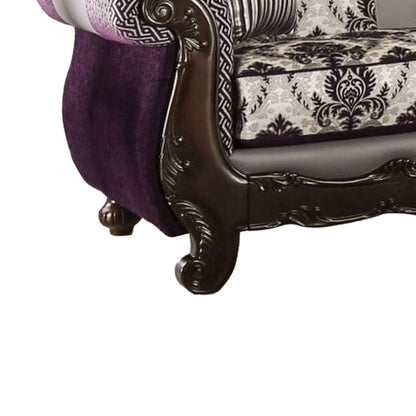 Divano Nicola, viola, ciniglia grigia, similpelle, 2 cuscini, 93 pollici