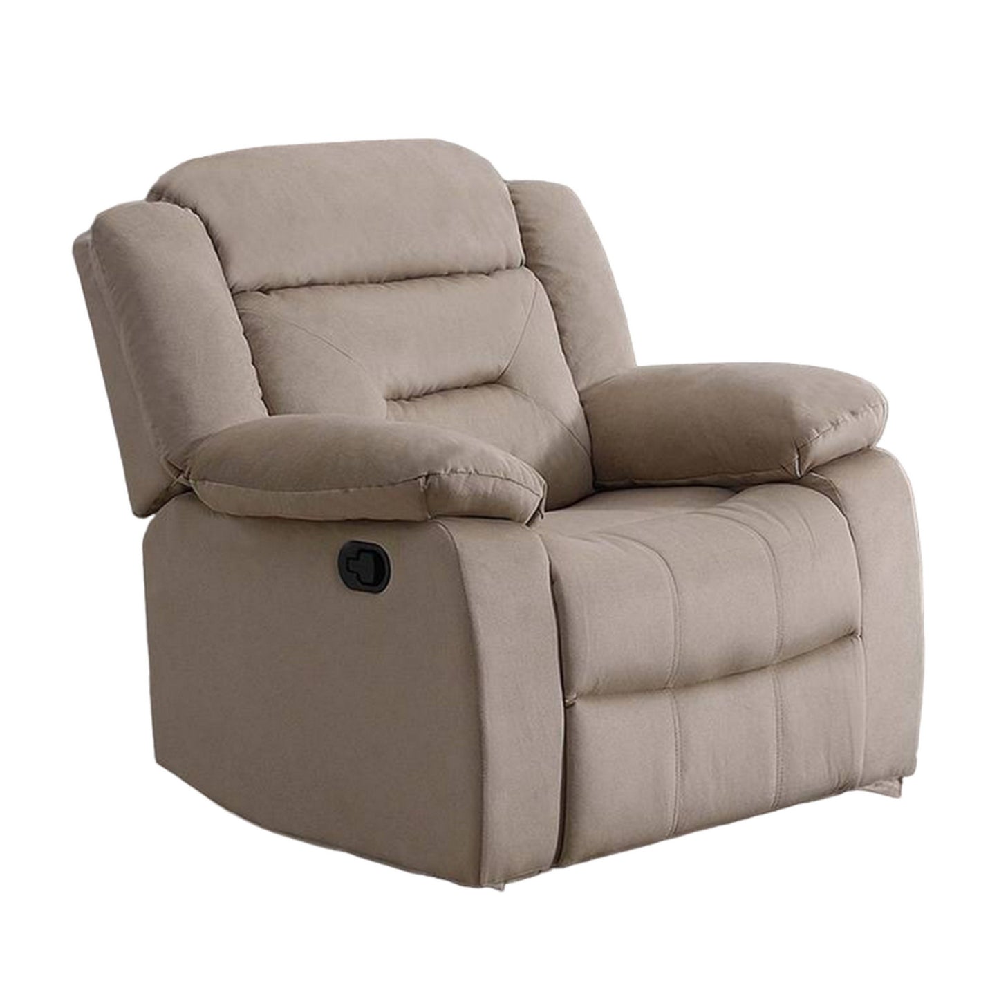 Poltrona reclinabile manuale Niko, in morbido velluto beige trapuntato, in legno massello