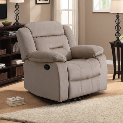 Poltrona reclinabile manuale Niko, in morbido velluto beige trapuntato, in legno massello