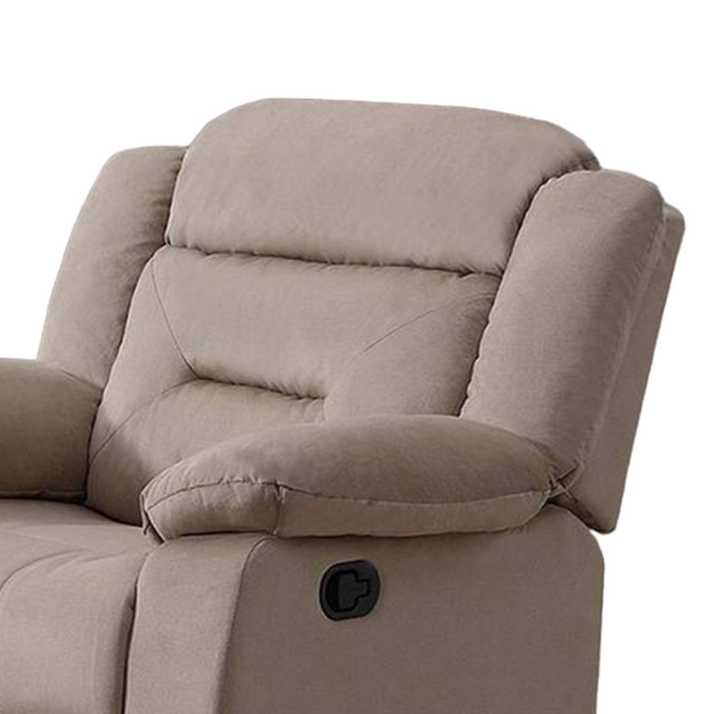 Poltrona reclinabile manuale Niko, in morbido velluto beige trapuntato, in legno massello