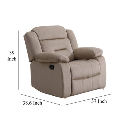 Poltrona reclinabile manuale Niko, in morbido velluto beige trapuntato, in legno massello