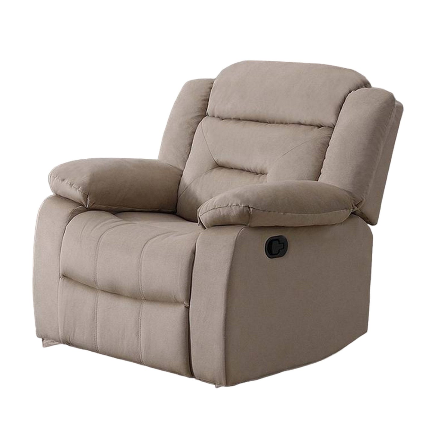 Poltrona reclinabile manuale Niko, in morbido velluto beige trapuntato, in legno massello