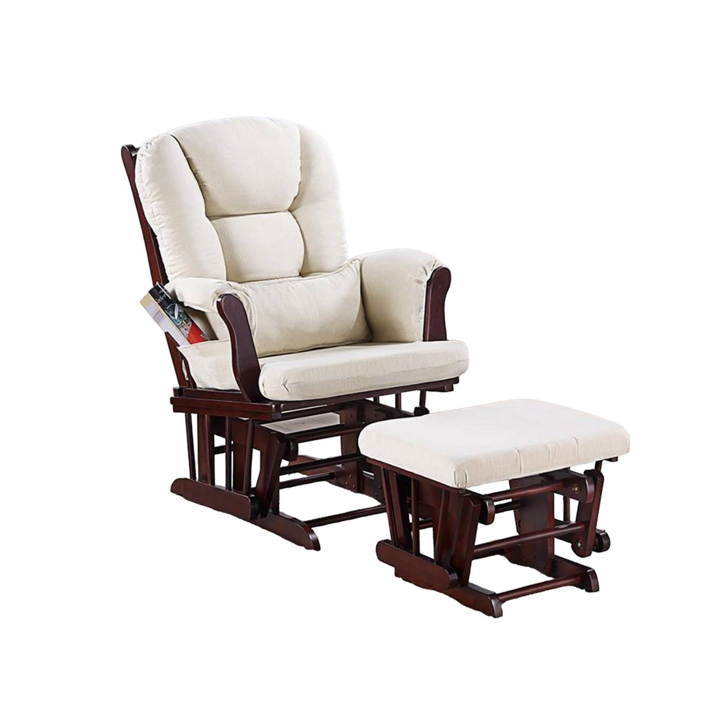 Poltrona reclinabile manuale Noni Glider con poggiapiedi, legno marrone, beige quadrato