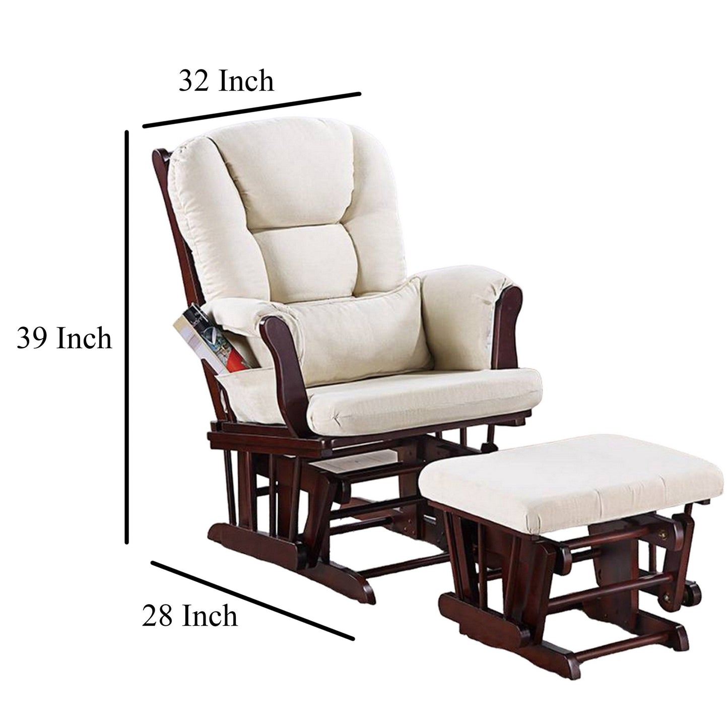 Poltrona reclinabile manuale Noni Glider con poggiapiedi, legno marrone, beige quadrato