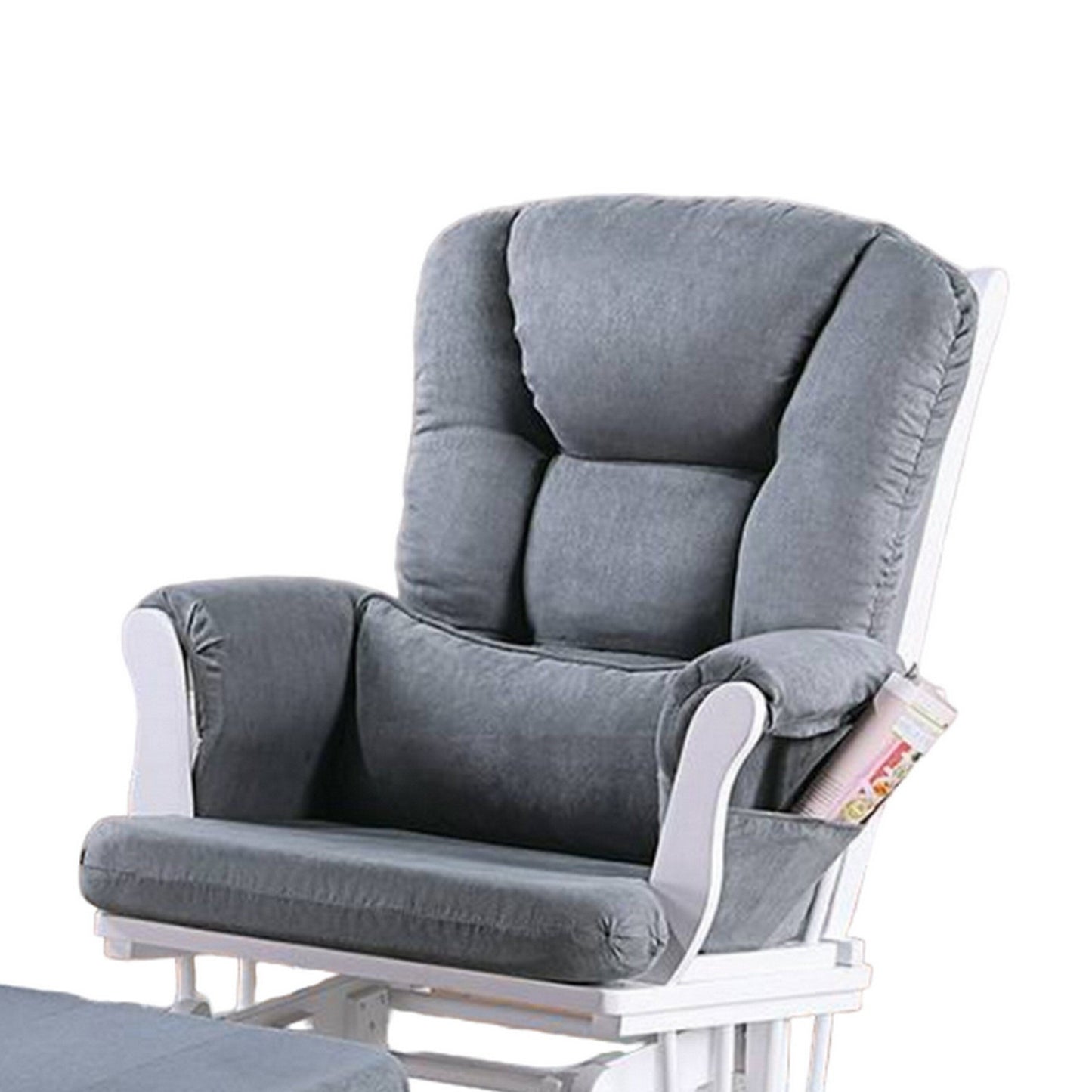 Poltrona reclinabile manuale Noni Glider con poggiapiedi quadrato, legno bianco, grigio