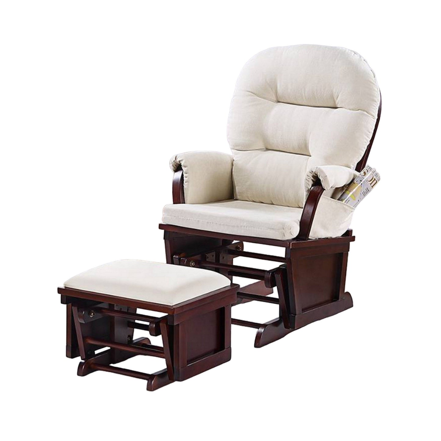 Sedia a dondolo manuale Noni con poggiapiedi, marrone scuro, beige