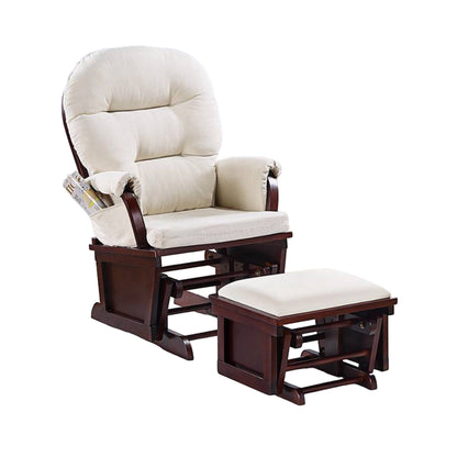 Sedia a dondolo manuale Noni con poggiapiedi, marrone scuro, beige