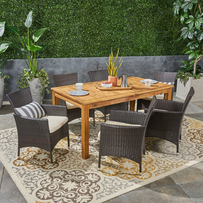 Set da pranzo espandibile Nora Outdoor da 7 pezzi in legno di acacia e vimini di Christopher Knight Home
