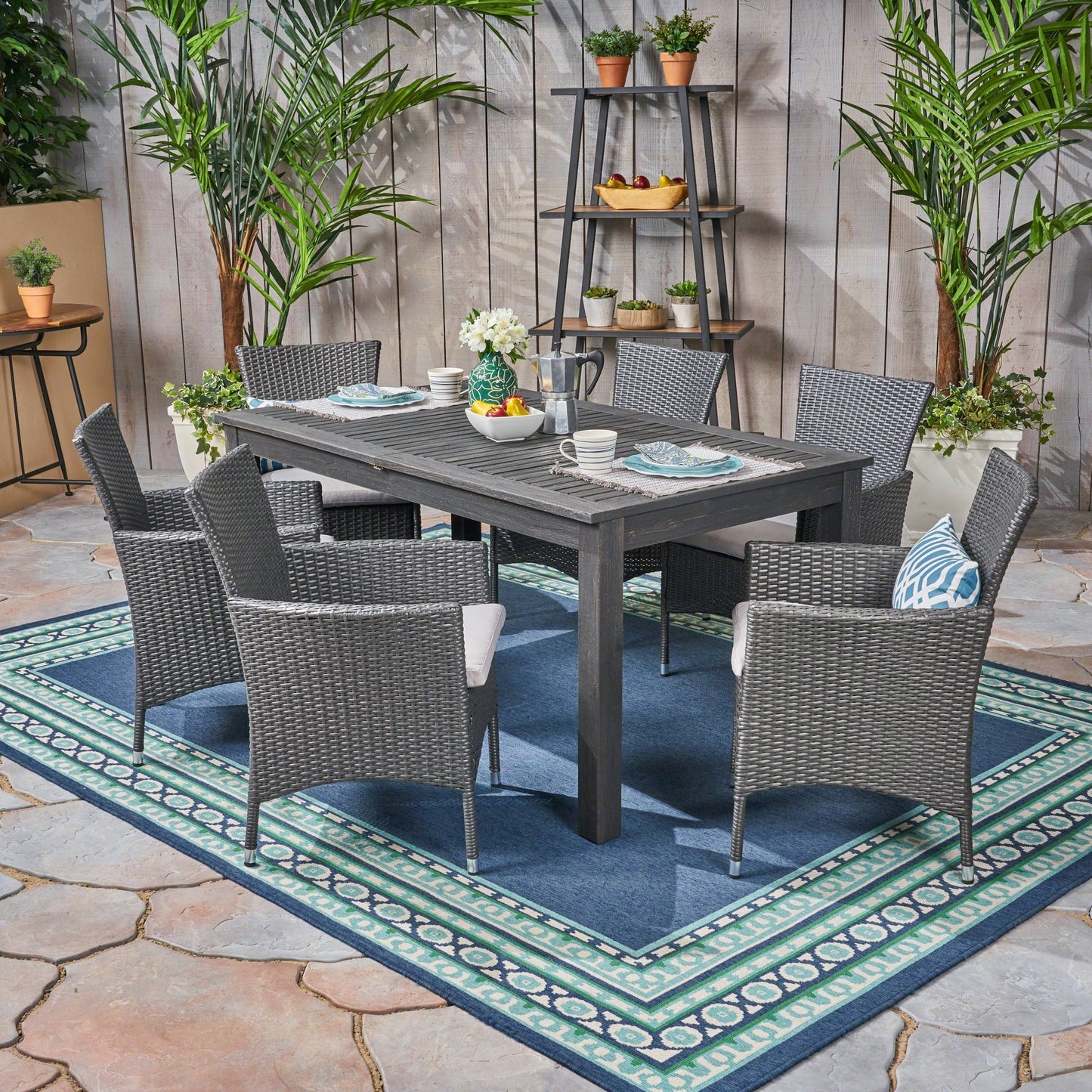 Set da pranzo espandibile Nora Outdoor da 7 pezzi in legno di acacia e vimini di Christopher Knight Home