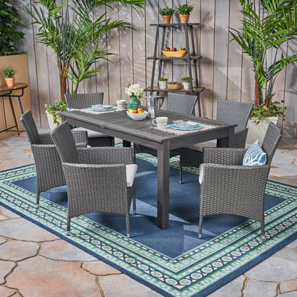 Set da pranzo espandibile Nora Outdoor da 7 pezzi in legno di acacia e vimini di Christopher Knight Home