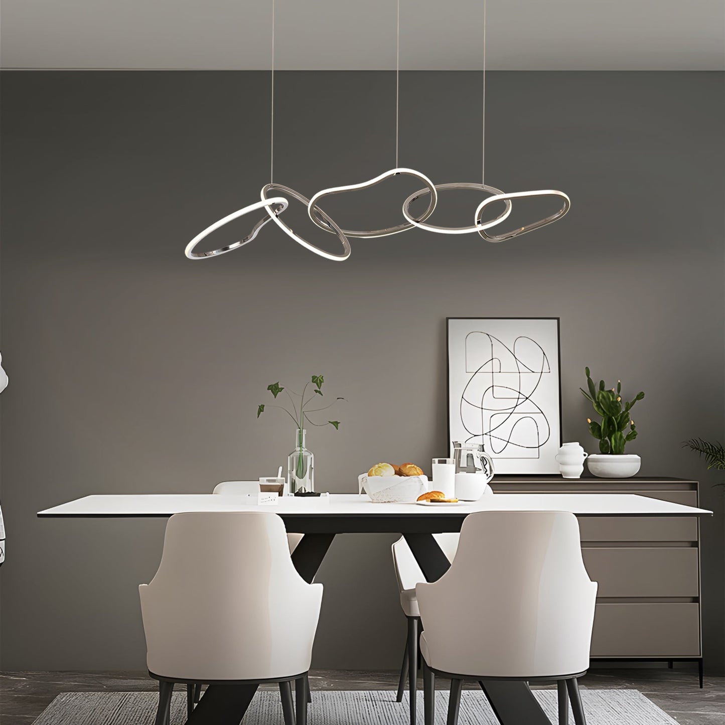 Lampadario a LED in acciaio inossidabile di lusso nordico con luci a sospensione per sala da pranzo