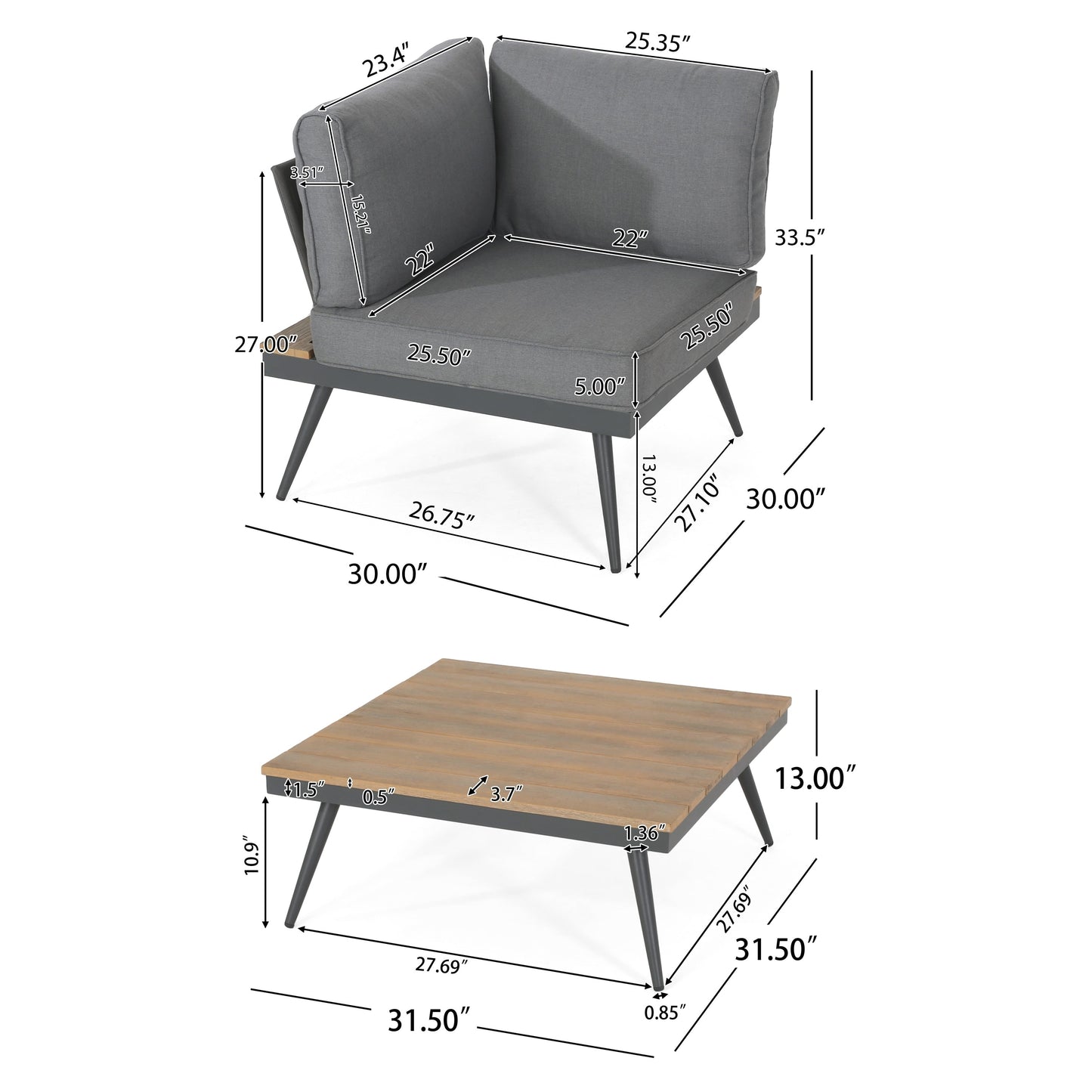 Set di divani da esterno a 5 posti a forma di V Norfolk di Christopher Knight Home