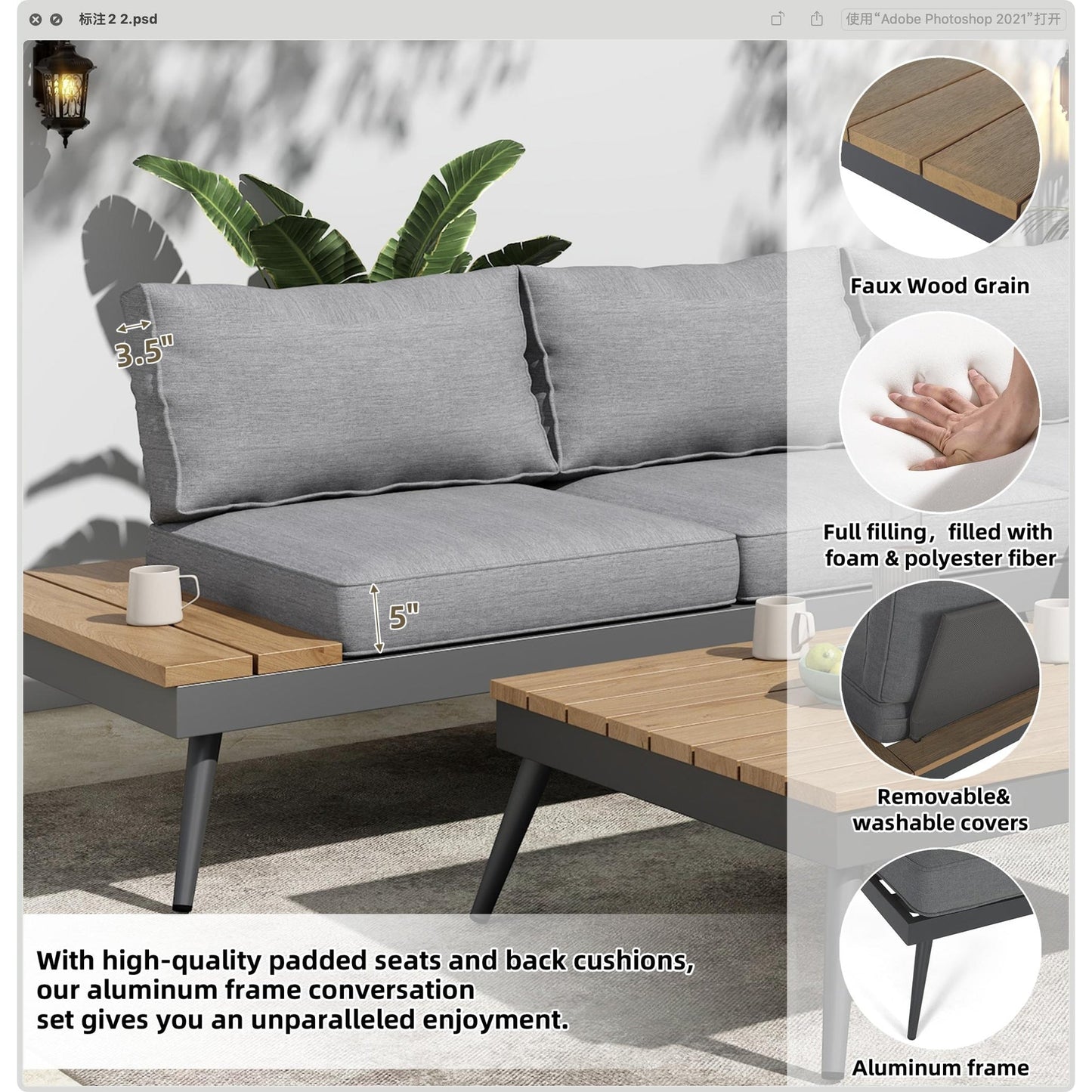 Set di divani da esterno a 5 posti a forma di V Norfolk di Christopher Knight Home