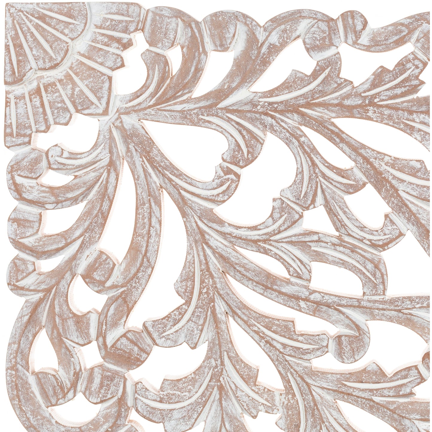 Norma Floral, arte murale in legno naturale intagliato a mano, 48x28 pollici, 3 pannelli